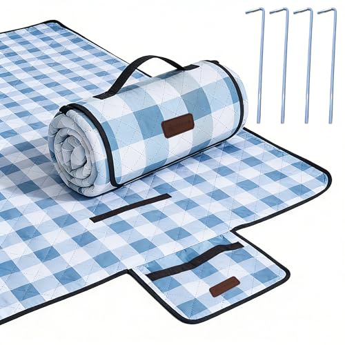 HX&OD Outdoor Picnic Blanket, Extra Large, 80''x60'' Waterproof Foldable Blankets Gingham Picnic Mat for Beach, Camping Grass Lawn Park Accessories Cute Couple Ideas Wedding (Coffee Color, 80”x60”) - color: Coffee Color, size: 5' x 6'8" (Square)