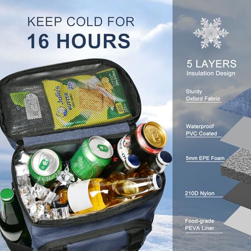 33 Cans Insulated Backpack Cooler - Leakproof Waterproof Lightweight Soft Coolers Bag for Camping Picnic Hiking Beach and Lunchbox Backpacks Bags-Leak Proof Ice Chest Back Pack - color: Blue