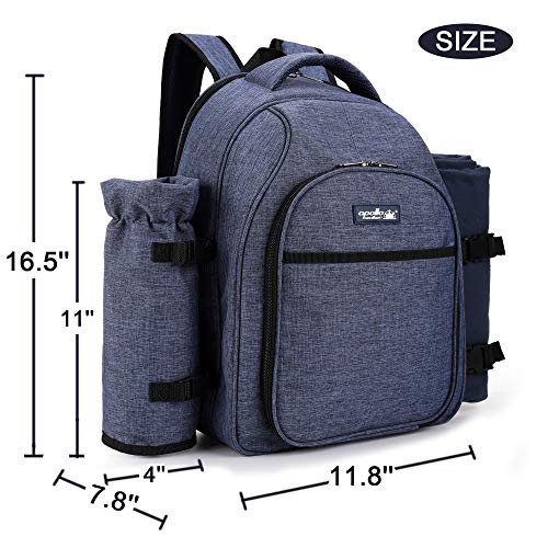 Apollo Walker Picnic Backpack Bag for 2 Person with Cooler Compartment, Detachable Bottle/Wine Holder, Fleece Blanket, Plates and Cutlery Set (2 Person, Navy) - color: Navy, size: 2 Person