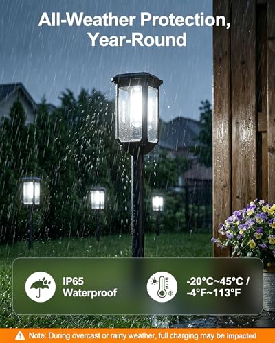 Tenmiro Solar Pathway Lights Outdoor 4 Pack LED Solar Powered Garden Lights Waterproof IP65 Outdoor Light for Yard Lawn Patio Path Walkway Driveway Decor 6500K - color: Cool White, size: 4 Pack