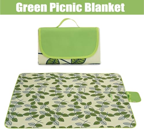 Hi Space Outdoor Picnic Blankets Waterproof Foldable Picnic Mat Sandproof Extra Large Beach Blanket for Camping Grass Lawn Park Family Concert, 80"x60", Green Leaves - color: Green-leaves