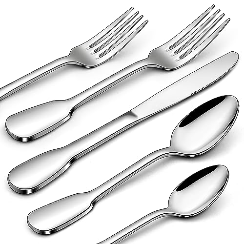 HaWare 18/10 Stainless Steel Flatware, 20-Piece Silverware Set for 4, Premium Cutlery Set for Home Restaurant, Include Knife Fork Spoon, Ergonomic Design Eating Utensils Tableware, Dishwasher Safe - style: Flat Handle