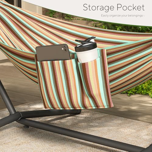 600lbs Hammock with Stand for Outside, 2 Person Portable Hammock with Side Storage, Carrying Bag, Expend Wooden Bar for Outdoor or Indoor (Dark Rainbow) - color: Dark Rainbow