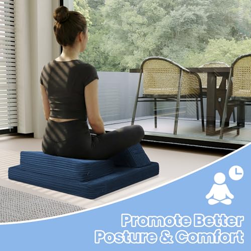 Meditation Cushion Set, Meditation Pillow for Sitting on Floor, Large Yoga Pillow with Knee Support, Washable Zafu Meditation Mat, 3 Shapes Floor Pillow for Adults, Navy Blue - color: Navy Blue