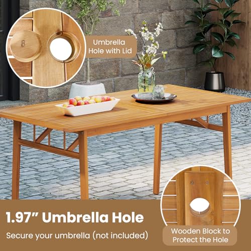 Tangkula 3 Pieces Patio Dining Set, Acacia Wood Space Saving Outdoor Rectangular Picnic Table with 1.97” Umbrella Hole and 2 Benches, for Yard, Garden and Poolside - size: 3 pieces