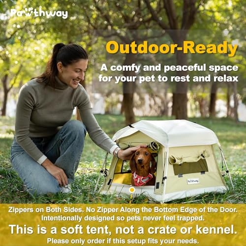 Dog Tent Cotton Fabric, Aluminum Poles and Camping Mat, Outdoor Weatherproof, Dog House Outdoor, Breathable with 2 Side Windows, Portable and Collapsible (Green, Small) - color: Green, size: Small, 24.4''L x 19.7''W x 16.5''H