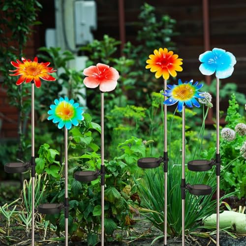 EiGreen 6 Pack Solar Garden Lights Outdoor Decor,Stake Yard Figurine Colorful Flower Light, Housewarming Ornament for Patio, Lawn, Yard, Pathway (Art Deco)
