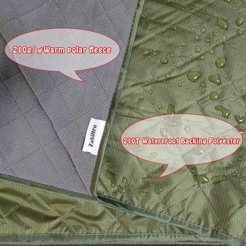 Large Outdoor Waterproof Blanket-Quilted Extra Thick Fleece Windproof Warm Includes Stuff Sack Shoulder Strap Machine Washable,55"x78"- Army Green - color: Green