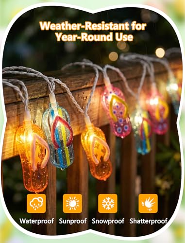 8.5FT Flip Flop String Lights 10 LED Colorful Slipper Lights – Tropical Beach Party Decorations, Waterproof Connectable Outdoor Plug in Fairy Lights for Patio Camping Luau Holiday Decor, UL Listed - color: Beach Slipper