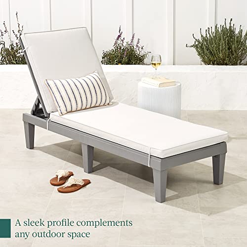 Best Choice Products Outdoor Lounge Chair, Resin Patio Chaise Lounger for Poolside, Backyard, Porch w/Seat Cushion, Adjustable Backrest, 5 Positions, 330lb Capacity - Gray/White Sand - color: Gray/White Sand