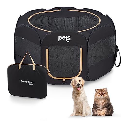 KingCamp Dog Playpen Pet Playpen + Free Travel Bowl Portable Foldable Dog Tent and Puppy Playpen Pet Tent + Free Carrying Case Indoor Outdoor Camping (Large (50x50x24 inches))