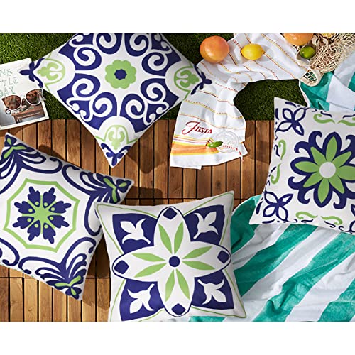 Pyonic Set of 4 Outdoor Pillow Covers 20x20 Waterproof Decorative Throw Pillow Covers Floral Printed Farmhouse Boho Pillowcase for Patio Funiture Garden Navy Blue - color: Navy Blue, size: 20" x 20" (Pack of 4)