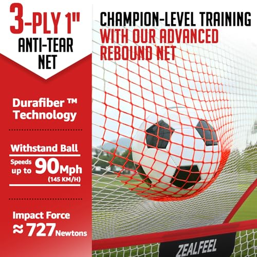 ZEALFEEL Soccer Rebounder, 2-in-1 Soccer Rebound Net, 6'x4.7' Large Net & 6'x16" Small Net, Soccer Bounce Back Net Practice for Team Volley Passing Solo Training, Football Trainer with Carry Bag Cones