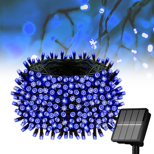 Flechllary Solar String Lights for Outside, 39Ft 100 LED Solar String Lights Outdoor with 8 Modes，Solar Lights for Outside Waterproof for Yard, Fence,Balcony, Party,Christmas Tree Decorations (Blue) - color: Blue, size: 1 Pack 100 LED
