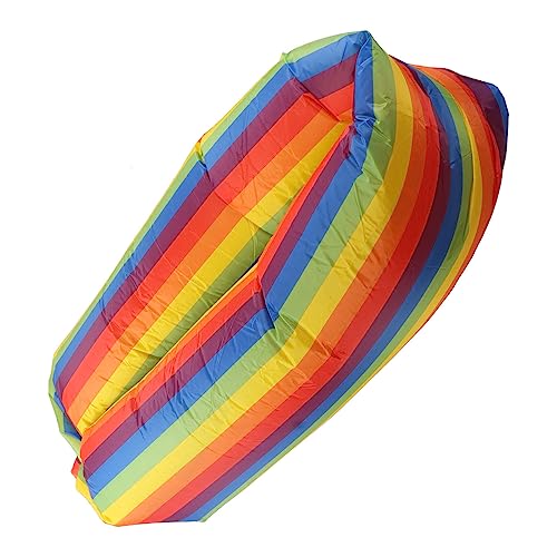 Inflatable Sofa, Portable Inflatable Lounger Couch with Tear 190T Polyester Fabric, No Pump Needed Wind Fill Design, Includes Storage Bag for Camping Garden (Rainbow) - color: Rainbow
