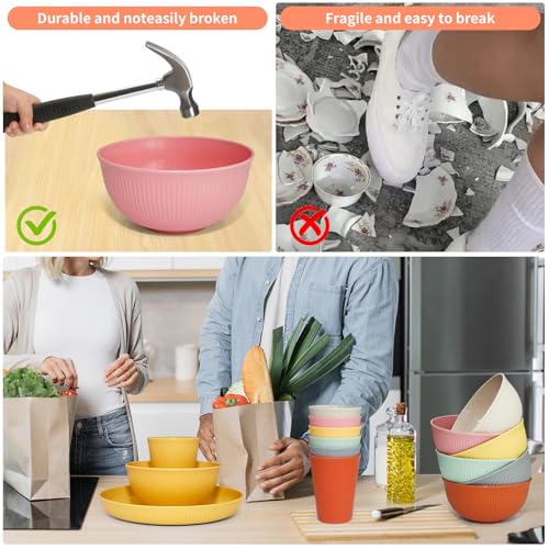 36 pcs Wheat Straw Dinnerware Sets DAPIPIK Unbreakable Reusable Dinnerware Set ，Lightweight Camping Plates Cups and Bowls Set. Dishwasher Microwave Safe Dinnerware - color: Multiple colors
