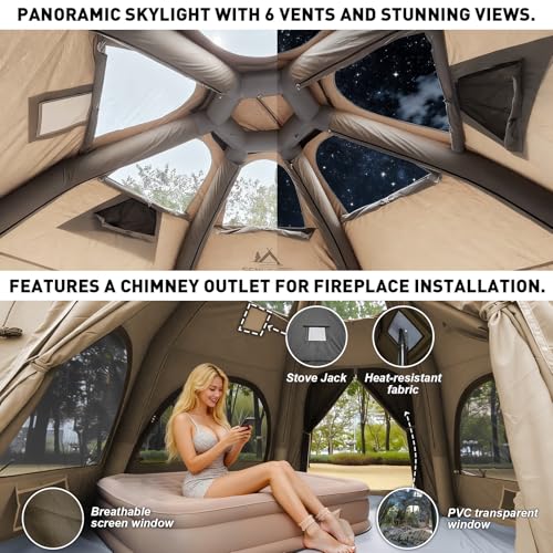 SENLEETO Inflatable Tents for Camping, Large Inflatable Camping Tent with Hand Pump, Easy Setup Tents for 4-6 People, Portable Glamping Tent - size: Dome -177 inch*177 inch*98.4 inch with canopy