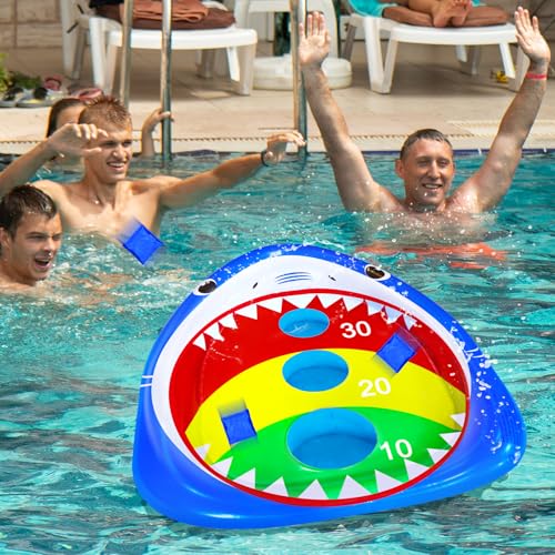 Kids Fun Pool Toys,Inflatable Shark Cornhole Board Floating Water Game Outdoor Swim Play for Adults Family,Cool Summer Party Gift for 6 7 8 9 10 12 Year Old Boy Girl Teen - style: Shark Cornhole Board