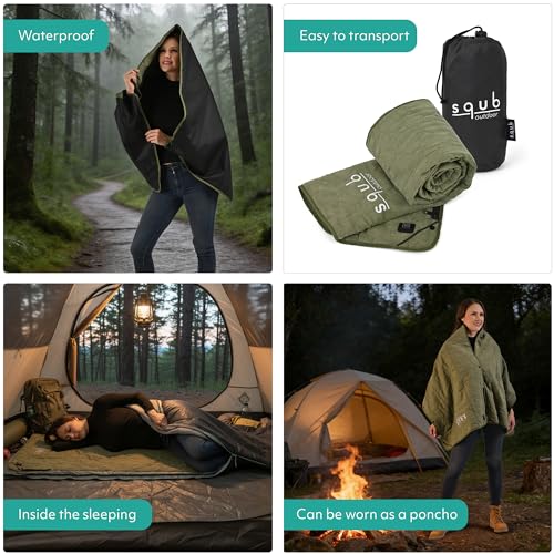 Electric Heated Blanket – Waterproof for Outdoor Camping, Cordless Heating with 3 Heat Levels, Portable Travel Cover w/Storage Bag, Electric Blanket & Battery Heated Blanket (Power Bank Not Included) - color: Green