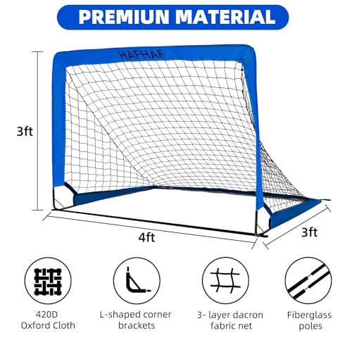 HAFHAF Soccer Goals, 4x3 ft Portable Kid Soccer Goals for Backyard with Ball, Ladder, and Cones Pop Up Soccer Net Soccer Set for Kids Age Youth and Toddler Games, Sports Outdoor Indoor - color: Blue