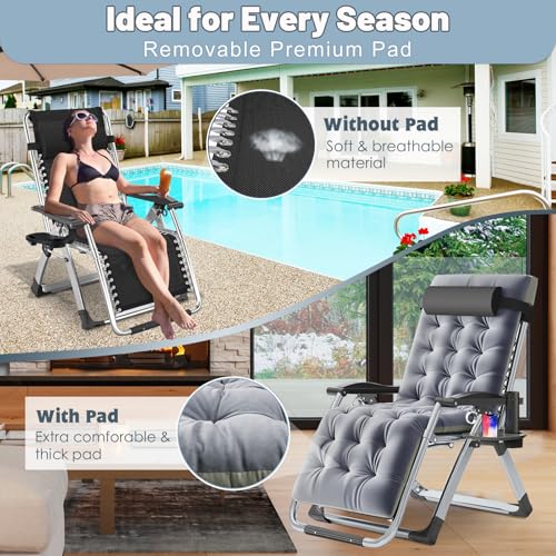 Slsy Zero Gravity Chair, Reclining Lounge Chair with Removable Cushion & Tray for Indoor and Outdoor, Patio Recliner Folding Reclining Chair - color: Medium Gray, style: Zero Gravity Chair