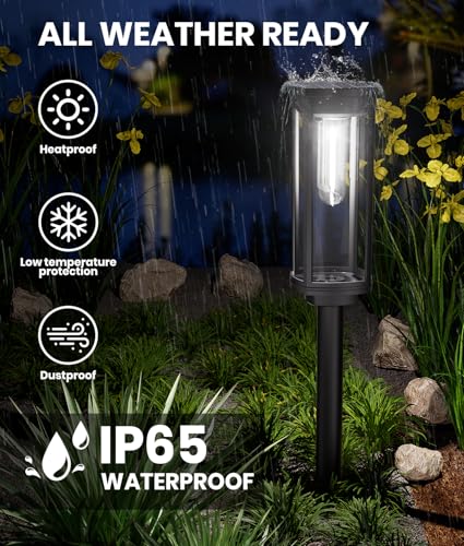 NEWMESSI 6 Pack Solar Pathway Lights Outdoor,Super Brightness IP65 Waterproof Auto On/Off Solar Path Lights, Garden Solar Powered Landscape Lighting for Outside Yard Garden Driveway Walkway Décor - color: Round Cool White, size: 6 Pack