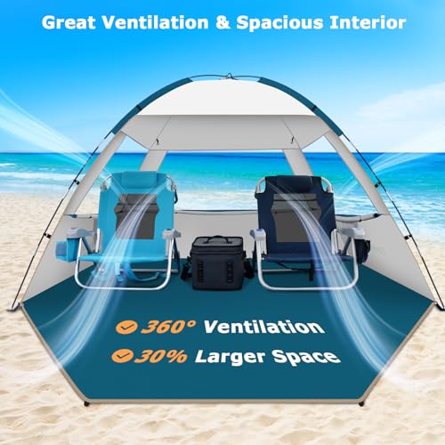 COMMOUDS Beach Tent Sun Shade for 3/4/6/8 Person, UPF 50+ Beach Sun Shelter Canopy Tent, Lightweight, Easy Set Up and Carry - color: Silver, size: 4 Person