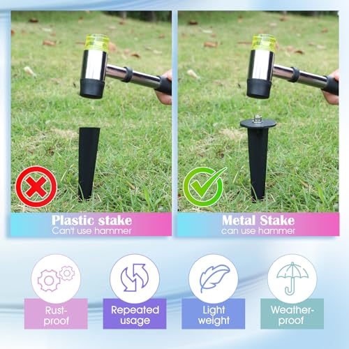16 Packs Threaded Spike Flood Light Ground Stake Metal Replacement Stakes for Solar Lights Outdoor LED Solar Light Stakes with 16 Hex Screws for Gardens Yard Path Lawn 6.3 Inches (Black)