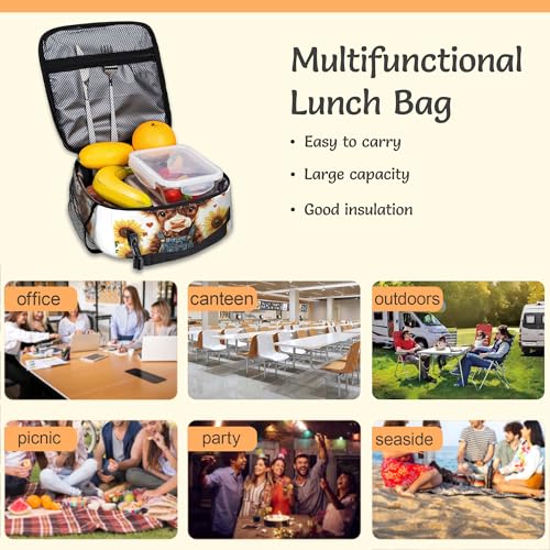 Insulated Lunch Bag,Cute Highland Cow Durable Lightweight Lunch Box for Kids,Rustic Sunflower Portable Thermal Picnic Cool Bags Girls Boys School Daycare,Work,Camping - color: Cute Highland Cow