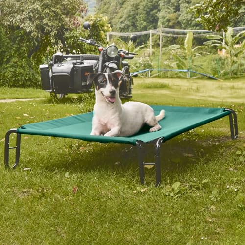 pettycare Elevated Outdoor Dog Bed - Dog Cots beds for Medium Dogs, Waterproof Raised Dog Bed Easy to Assemble, Cooling Elevated Dog Bed with Teslin Mesh, Durable, Non Slip, Up to 40 lbs,Green - color: Green, size: M: 35x25.6x8 inches