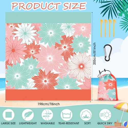 Drydiet Outdoor Picnic Blanket Beach Blanket Sandproof Waterproof Extra Large Beach Mat for 1-8 Adults Quick Drying Oversized Mat for Outdoor Picnic Camping Hiking(Orange and Cyan,78'' X 81'')