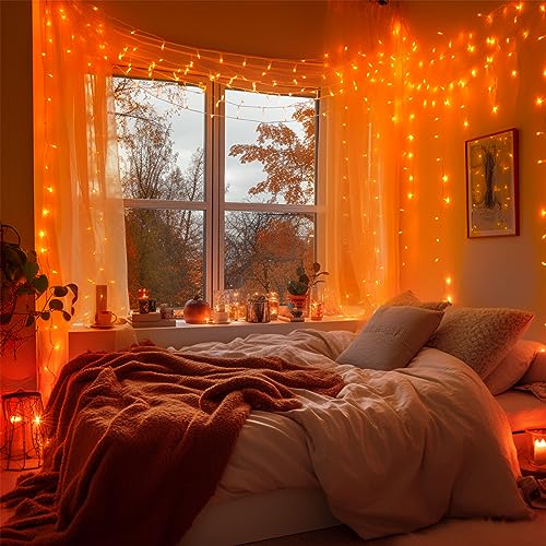 JMEXSUSS 600 LED Thanksgiving Lights Outdoor, Orange Christmas Lights Plug in, Orange String Lights Clear Wire for for Indoor Room Yard Tree Fall Thanksgiving Decorations - color: Orange, size: 600 LED