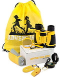 Adventure Kidz Outdoor Exploration Kit, Children’s Binoculars, Flashlight, Compass, Fox Whistle, Magnifying Glass, Backpack. Great Gift Set for STEM, Pretend Play - color: Yellow