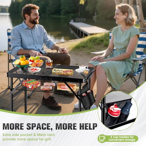 Ciavca Upgraded Folding Grill Table - Metal Portable Camping Table, 3 Height Adjustable Max 28", Lightweight Foldable for Outside BBQ 24"x15.8" - size: 24"x15.8"x28"