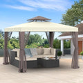 Gazebo, 10'x10' Patio Gazebo Outdoor Waterproof Canopy Tent UV-Resistant 2-Tier Top Sturdy Canopy Shelter Tent for Camping with Removable Netting for Garden Patio Backyard (Beige & White, 10' x 10') - color: Beige & White