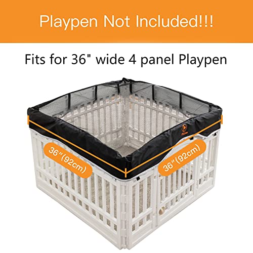 PJYuCien Dog Playpen Mesh Top Cover, Fits 36 Inch 4 Panels Regular Square Plastic Exercise Pet Pen, Telescopic Buckles Connections, Black (Note: Cover Only, Fence Not Included) - style: Black Cover, 36"Width, Black ( Elastic Buckles Connections )