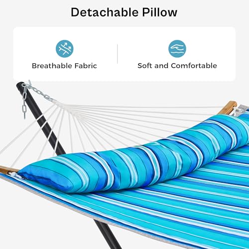 SUPERJARE Hammock with Stand, 2 Person Heavy Duty Hammock with Padded Cotton, Detachable Pillow & Strong Curved-Bar & Portable Carrying Bag, Perfect for Outdoor & Indoor, Aqua Blue - color: Aqua Blue