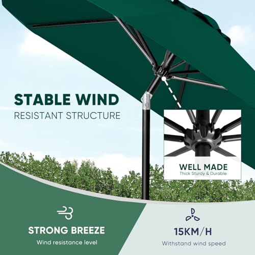 Tempera Patio Market Outdoor Table Umbrella with Push Button Tilt and Crank, Large Sun Umbrella with Sturdy Pole & Fade Resistant Canopy, Easy to Set - color: Forest Green, size: 9 FT