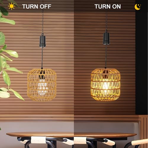 Livinlarge Battery Operated Hanging Pendant Ligh,Battery Outdoor Chandelier,Rattan Light with Warm White Bulb,4*AA Battery Powered for Gazebo Backyard Pergola Porch Patio Outdoor Indoor Decor - style: Battery Operated Lanterns