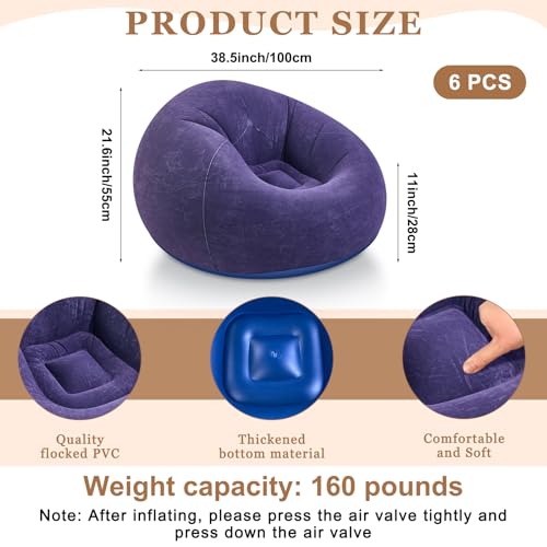 Realspring 6 9 12 Pcs Inflatable Bean Bag Chairs for Adults with Electric Air Pump, Blow up Couch Folding Portable Inflatable Couch Lazy Sofa for Outdoor Movie Night Camping(Blue,6 Pcs) - color: Blue