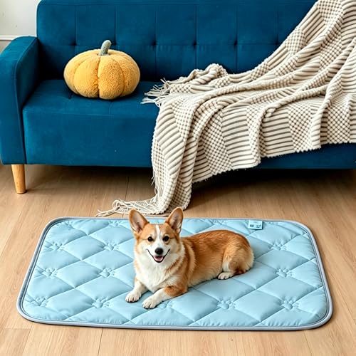 Pet Cooling Mat for Dogs Cats Summer Self Cooling Pad,Extra Large Dog Cooling Mat, Q-Max>0.4,Cooling Fabric Washable Breathable Blanket for Crate Kennel（M, Blue/Gray） - color: Blue/Gray, size: Medium