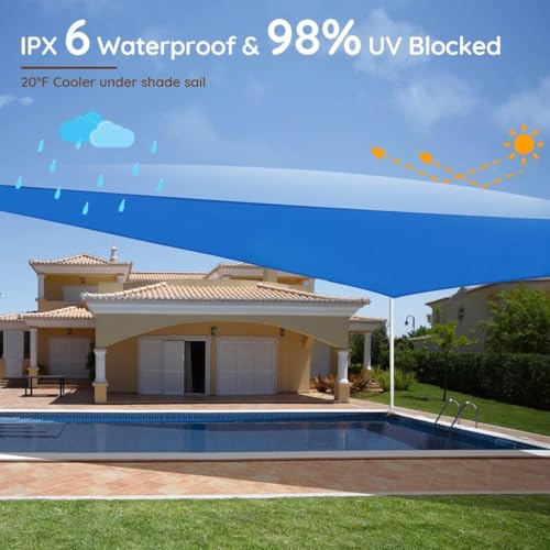 Quictent Waterproof Sun Shade Sail for Patios 185G Polyester Fabric Cloth, 98% UV Block Outdoor Awning Shelter for Commercial, Backyard, Garden, Deck, Hardware Kit Included 20x16 ft, Blue - color: Blue, size: 20 x 16 ft Waterproof, style: Rectangle