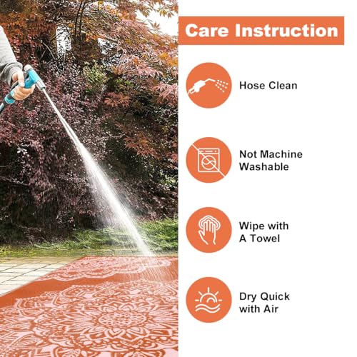 Yamaziot Waterproof Outdoor Rug 6x9 ft, Reversible Plastic Straw Rug for Patio Clearance, Camping, RV Mat, Large Outside Rug Carpet for Porch, Deck, Backyard, Balcony, Picnic - color: Orange/ Pink, size: 6' x9'