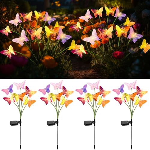 4 Pack Solar Butterfly Lights Outdoor Garden, 6 Head Solar Swaying Pathway Stake Lights Waterproof for Yard Lawn Patio Walkway Landscape Decor - style: Butterfly