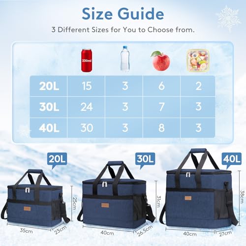 Lifewit Cooler Bag 30/50/60 Cans Collapsible and Insulated Large Lunch Bag Leakproof Soft Cooler Portable Tote for Camping/BBQ/Family Outdoor Activities - color: Dark Blue, size: 50-Can(30L)
