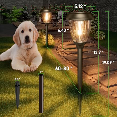 XMCOSY+ Solar Lights Pathway Outdoor - 2 LED Modes 10/25 LM Solar Powered Yard Garden Lighting, Waterproof IP65 Glass Stainless Steel Landscape Lights for Driveway Walkway Sidewalk Decor (Warm White) - color: Brown