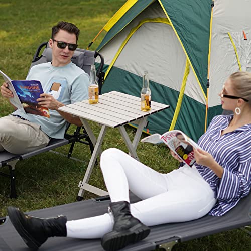 SUNNYFEEL Folding Camping Table - Lightweight Aluminum Portable Picnic Table, 18.5x18.5x24.5 Inch for Cooking, Beach, Hiking, Travel, Fishing, BBQ, Indoor Outdoor Small Foldable Camp Tables - color: Grey-1set