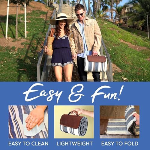 scuddles Extra Large Picnic Blanket 80 x 80 Inch, Waterproof Outdoor Mat with 3 Layer Soft Cushion, Foldable Compact Design with Carry Strap for Beach, Camping, Hiking, Parks and Travel Use - color: Navy