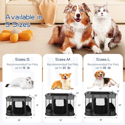 Dog Playpen,Pet Playpen,Foldable Puppy Cat Playpen,Portable Exercise Kennel Tent Crate,Water-Resistant Breathable Shade Cover,Indoor Outdoor Travel Camping Use for Small Animals with Carrying Case(M) - color: Grey, style: Medium (32"x24"x22")
