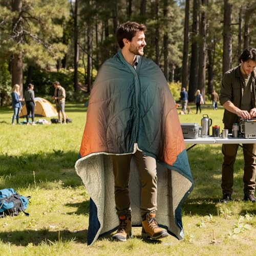 Outdoor Camping Blanket - Puffy Camping Blanket Packable,Sherpa Fleece Warm Blanket for Camping, Outdoors, Travel, Stadium, Festivals, Beach, Hammock 56"x 78" Machine Washable, DWR, Lightweight - color: Amber Dawn Hues, size: 78 x 56 inches